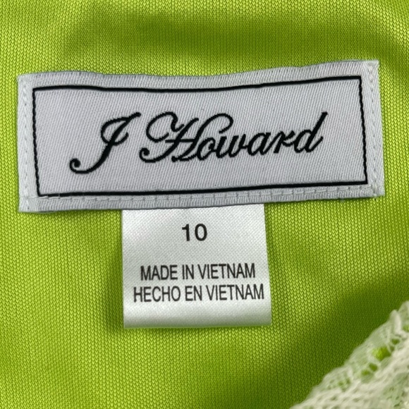 J Howard Dress Womens 10 Kiwi Green Cream Lace Overlay Midi Lined - Picture 10 of 13